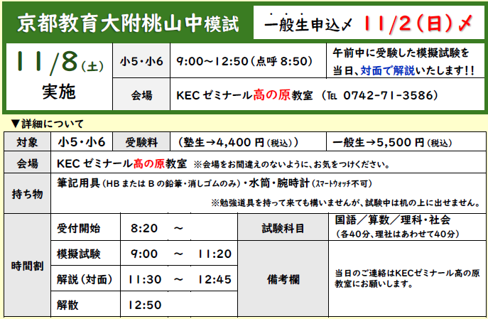 京都教育大附桃山中模試